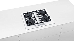 Газовая варочная панель Bosch PNP6B2O96R на 4 конфорки, шириной 59 см, белый в Санкт-Петербурге