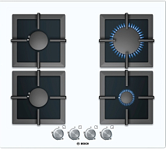 Газовая варочная панель Bosch PPP612B21E на 4 конфорки, шириной 59 см, белый в Санкт-Петербурге